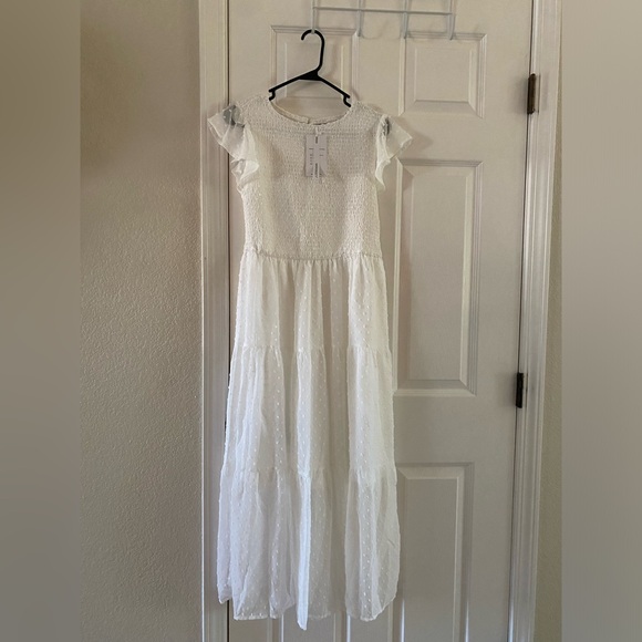 Merokeety Women’s Short Sleeve Swiss Dot Dress, White -Medium - Picture 7 of 11